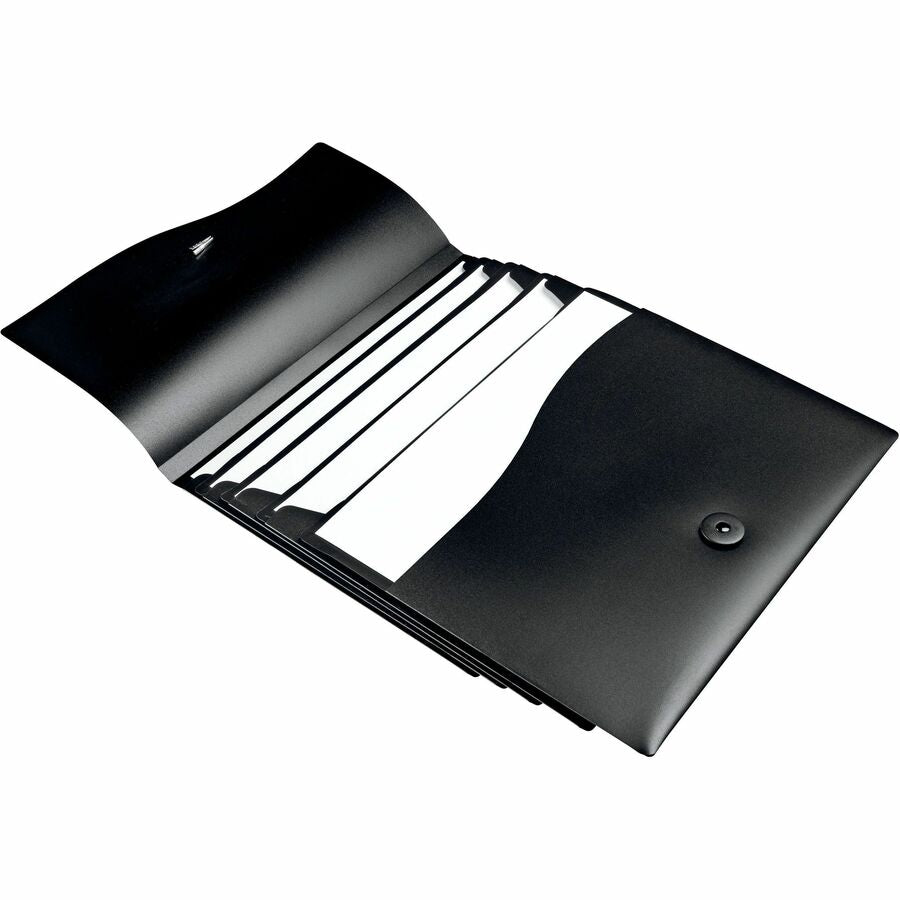 Slide and View Expanding File, 5 Sections, Cord/Hook Closure, Letter Size, Black