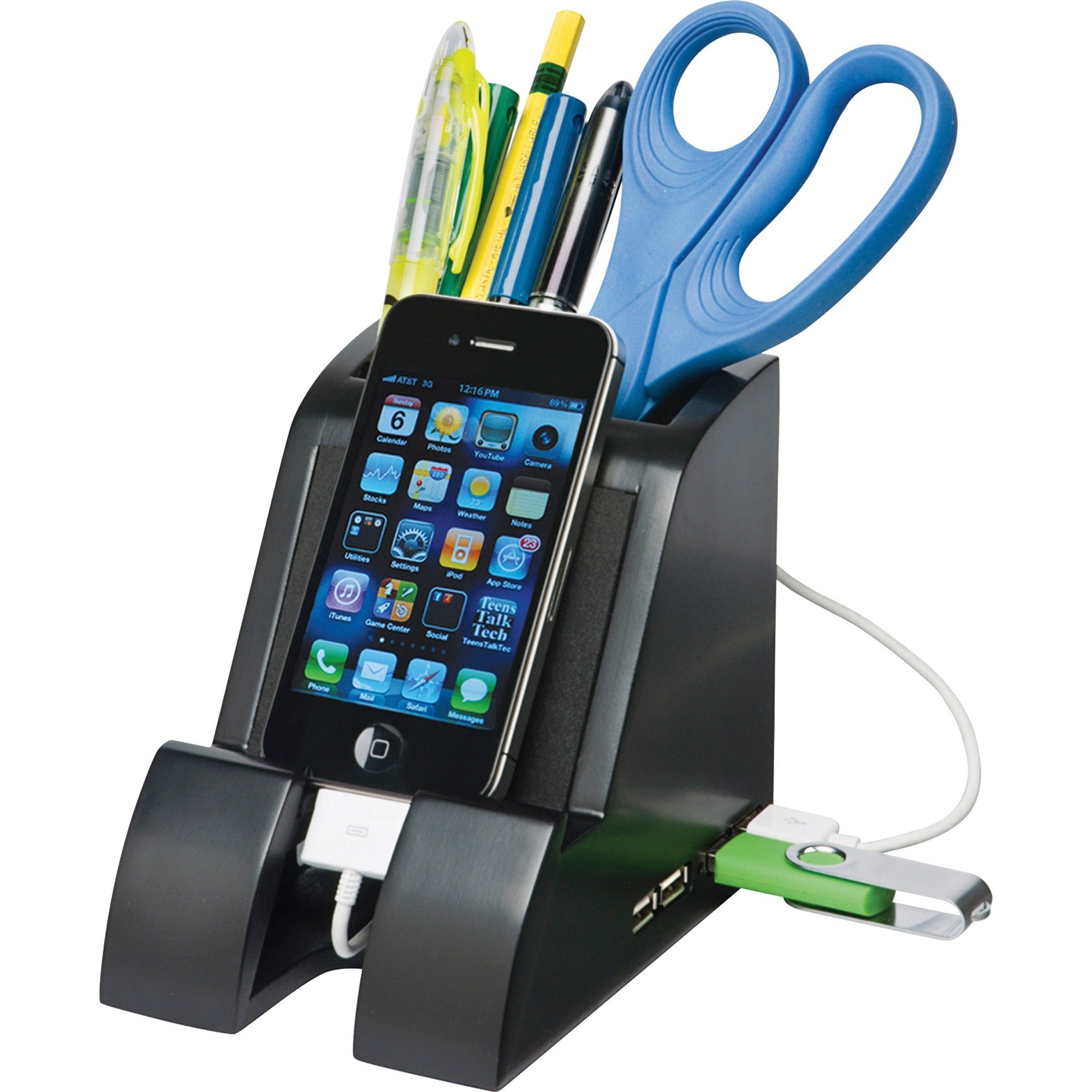 Smart Charge Pencil Cup with USB Charging Hub, Black