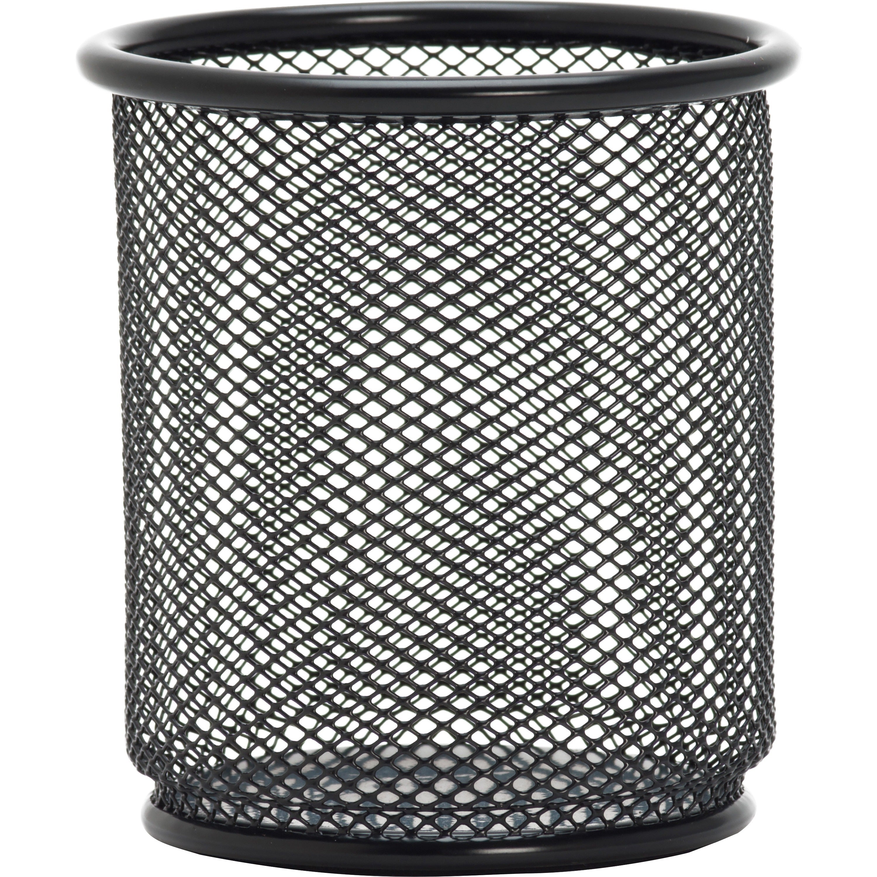 Lorell Mesh Wire Pencil Cup Holder - 3.5" x 3.9" x - Steel - 1 Each - Black - 