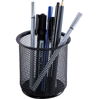 Lorell Mesh Wire Pencil Cup Holder - 3.5" x 3.9" x - Steel - 1 Each - Black