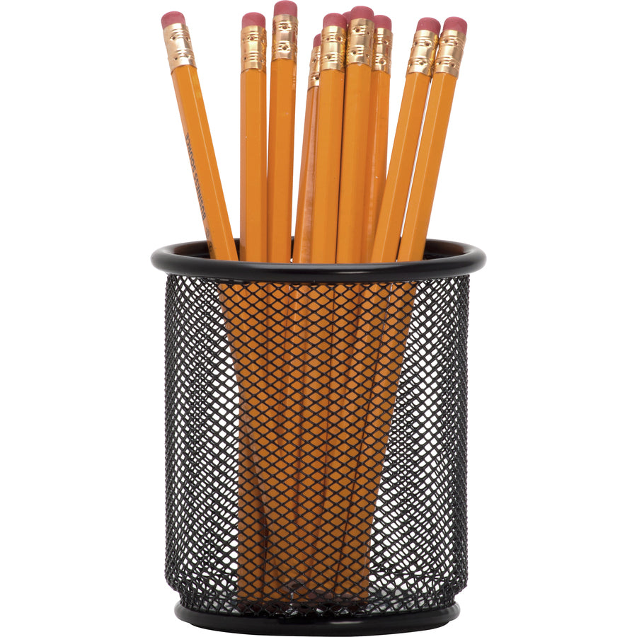 Lorell Mesh Wire Pencil Cup Holder - 3.5" x 3.9" x - Steel - 1 Each - Black - 