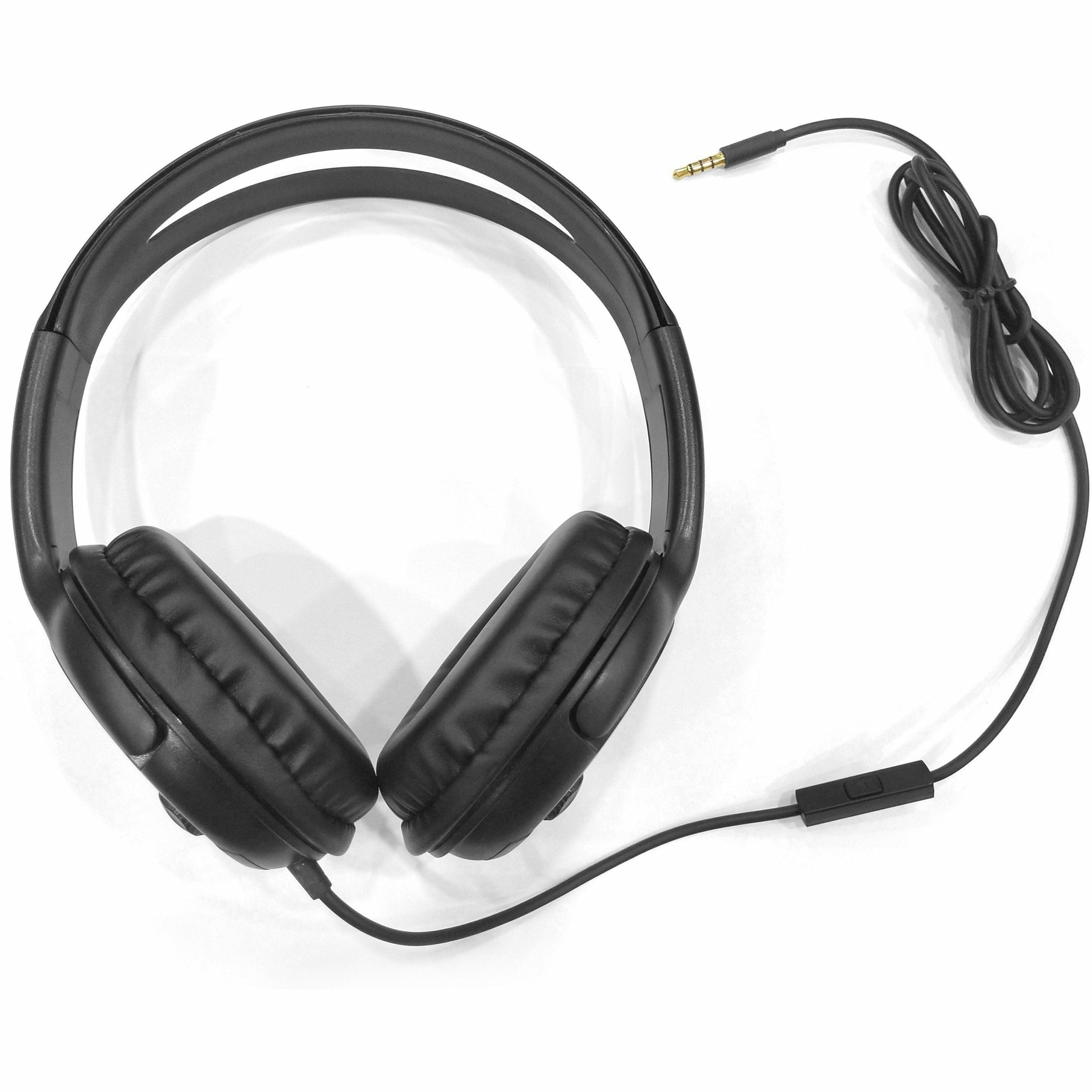 Compucessory Stereo Headset with Built-in Microphone - Stereo - Black - Mini-phone (3.5mm) - Wired - 32 Ohm - 20 Hz 20 kHz - Over-the-head - Binaural - Circumaural - 3.93 ft Cable - 1 - 