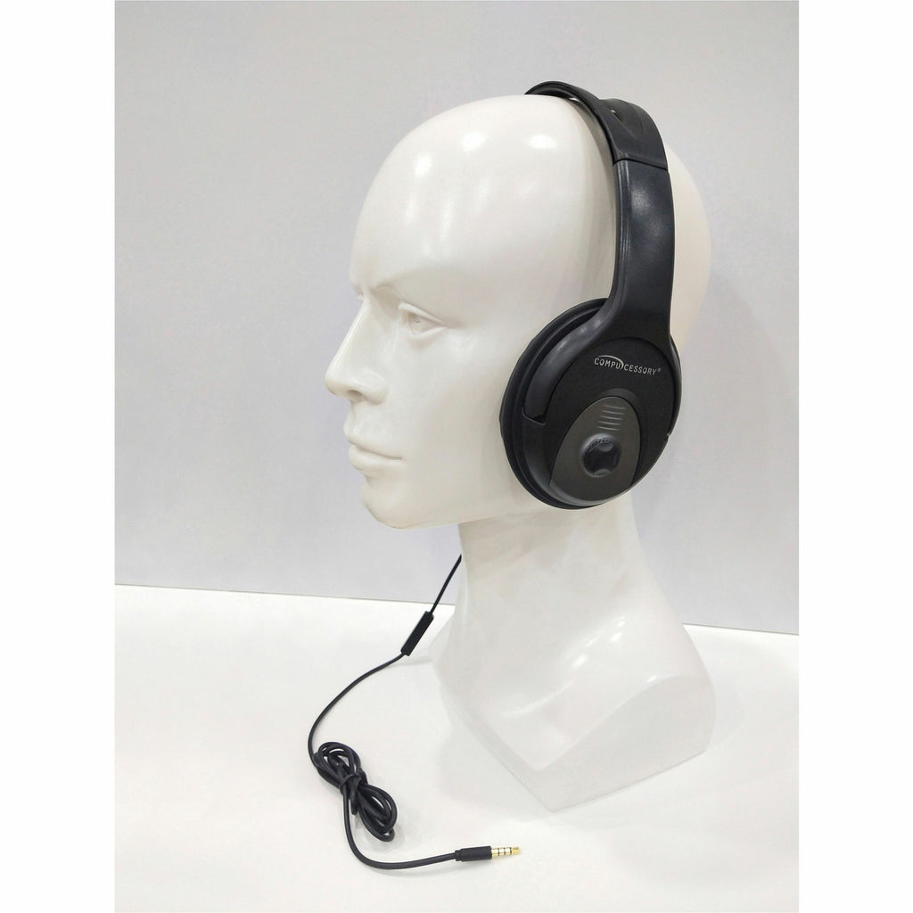 Compucessory Stereo Headset with Built-in Microphone - Stereo - Black - Mini-phone (3.5mm) - Wired - 32 Ohm - 20 Hz 20 kHz - Over-the-head - Binaural - Circumaural - 3.93 ft Cable - 1 - 