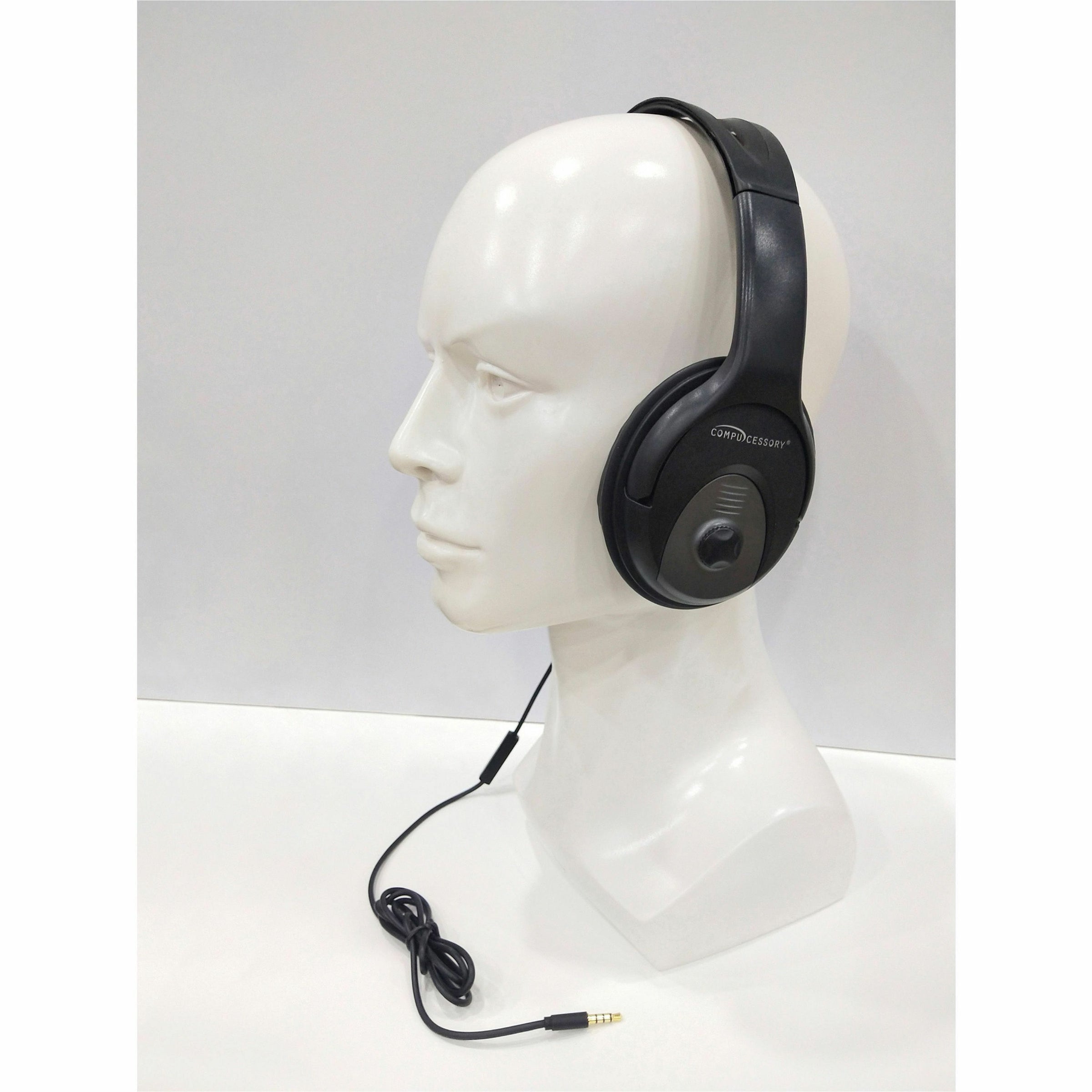 Compucessory Stereo Headset with Built-in Microphone - Stereo - Black - Mini-phone (3.5mm) - Wired - 32 Ohm - 20 Hz 20 kHz - Over-the-head - Binaural - Circumaural - 3.93 ft Cable - 1 - 