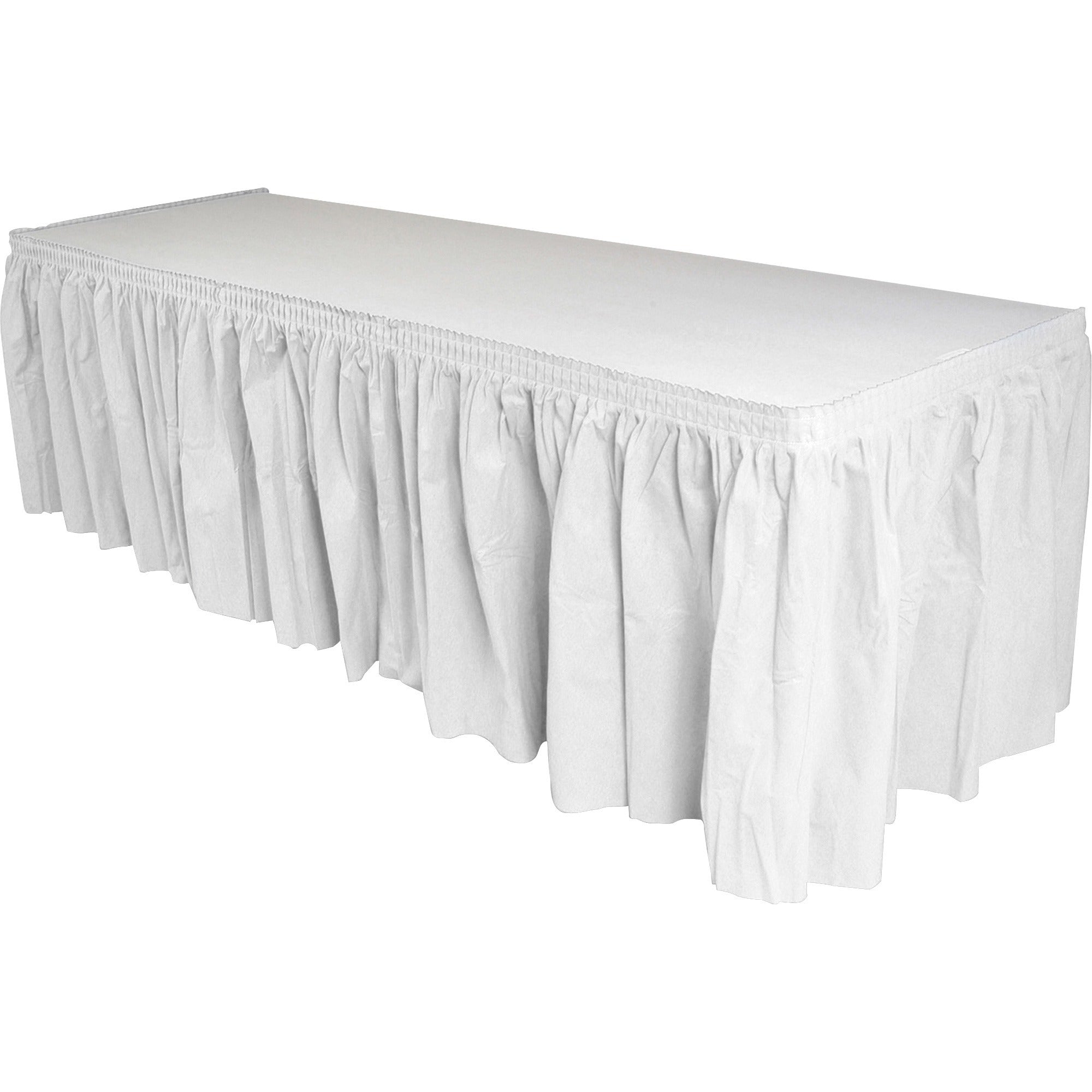 Genuine Joe Nonwoven Table Skirts - 14 ft Length x 29" Width - Adhesive Backing - Polyester - White - 1 Each - 