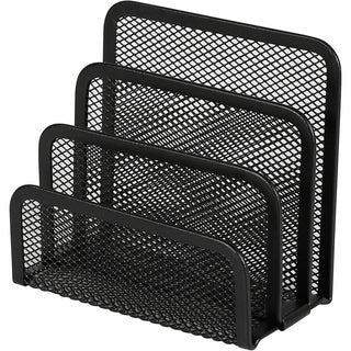 Lorell Mesh Vertical Desktop File Sorter - 4 Divider(s) - 5.6" Height x 5.3" Width x 3.1" Depth - Black - Steel - 1 Each