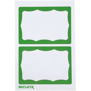 SICURIX Self-adhesive Visitor Badge - 3 1/2" Width x 2 1/4" Length - White, Green - 100 / Box - Self-adhesive, Removable, Easy Peel