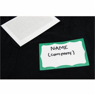 SICURIX Self-adhesive Visitor Badge - 3 1/2" Width x 2 1/4" Length - White, Green - 100 / Box - Self-adhesive, Removable, Easy Peel