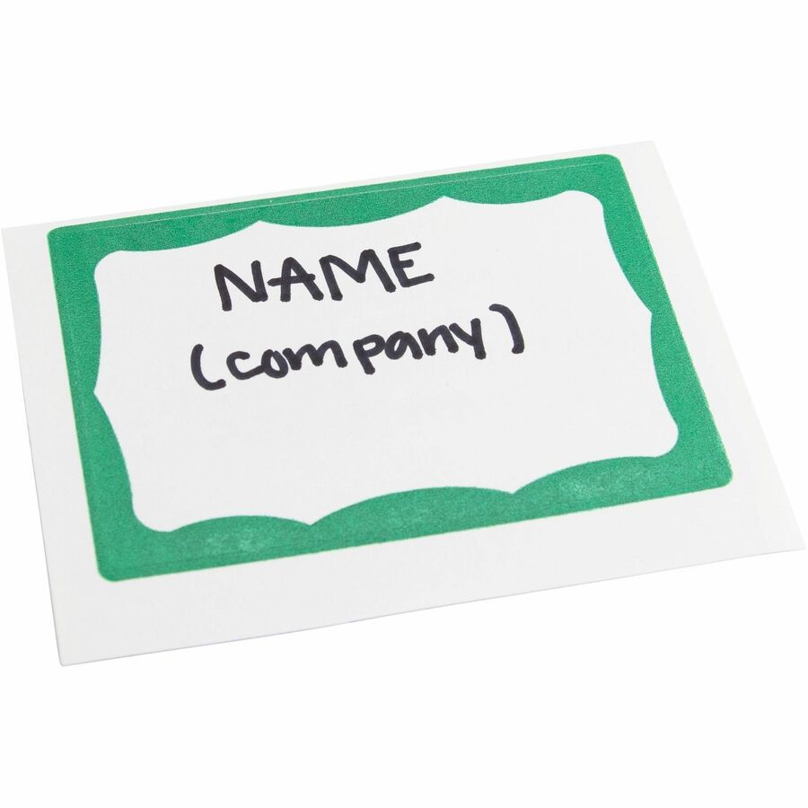 SICURIX Self-adhesive Visitor Badge - 3 1/2" Width x 2 1/4" Length - White, Green - 100 / Box - Self-adhesive, Removable, Easy Peel