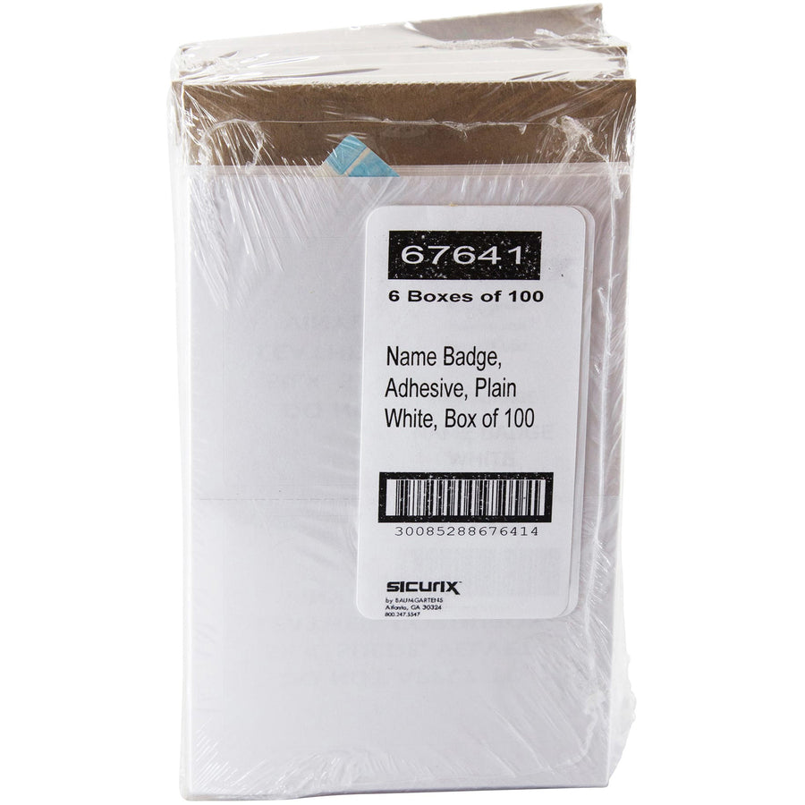 SICURIX Self-adhesive Visitor Badge - 3 1/2" Width x 2 1/4" Length - Removable Adhesive - Rectangle - Plain White - 100 / Box - Self-adhesive, Easy Peel - 