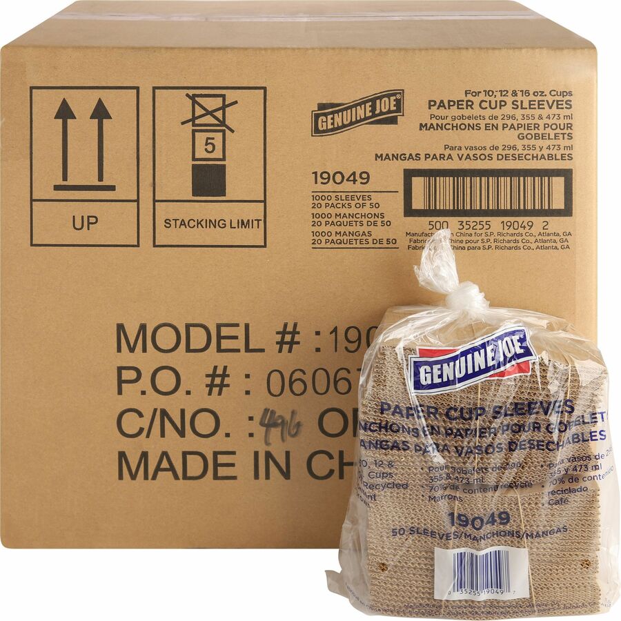 Genuine Joe Protective Corrugated Cup Sleeves - 20 / Carton - Brown
