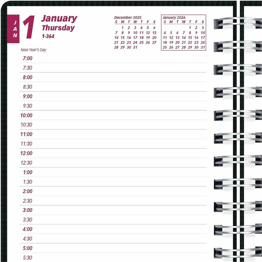 DuraFlex Daily Planner, 8 x 5, Black Cover, 12-Month (Jan to Dec): 2024