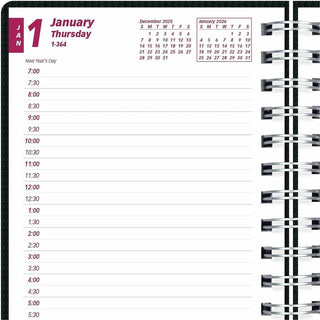DuraFlex Daily Planner, 8 x 5, Black Cover, 12-Month (Jan to Dec): 2024