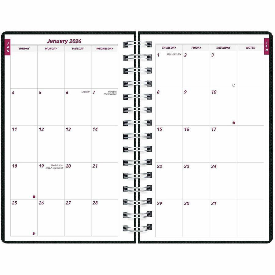 DuraFlex Daily Planner, 8 x 5, Black Cover, 12-Month (Jan to Dec): 2024