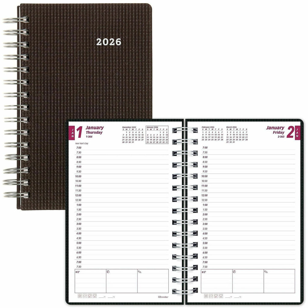 DuraFlex Daily Planner, 8 x 5, Black Cover, 12-Month (Jan to Dec): 2024