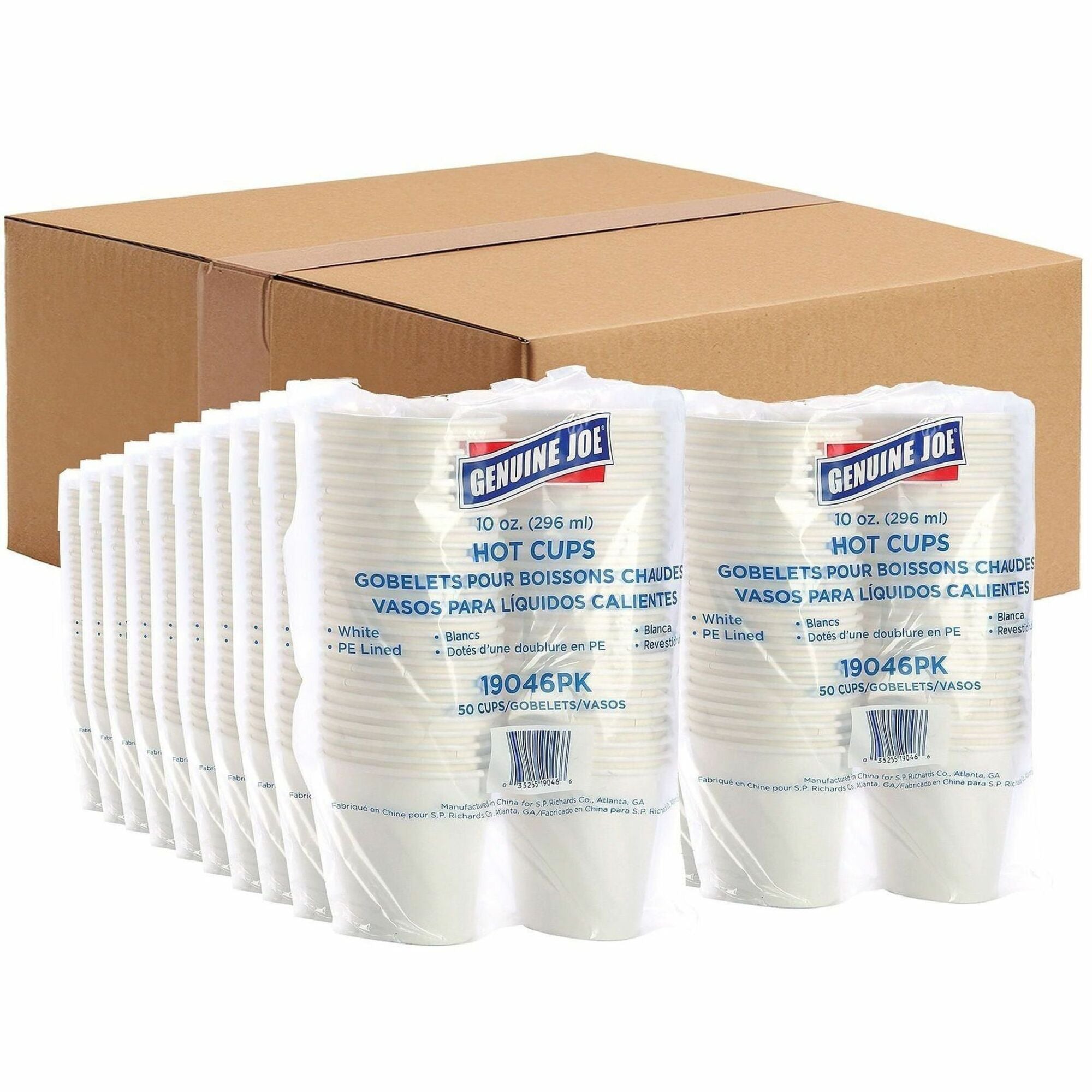Genuine Joe 10 oz Disposable Hot Cups - 50 / Pack - 20 / Carton - White - Polyurethane - Hot Drink, Beverage