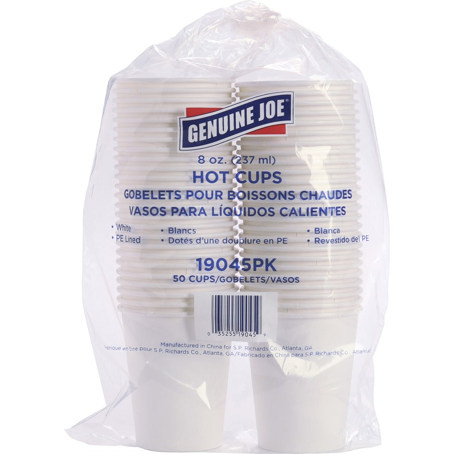 Genuine Joe 8 oz Disposable Hot Cups - 50.0 / Pack - 20 / Carton - White - Polyurethane - Hot Drink, Beverage - 