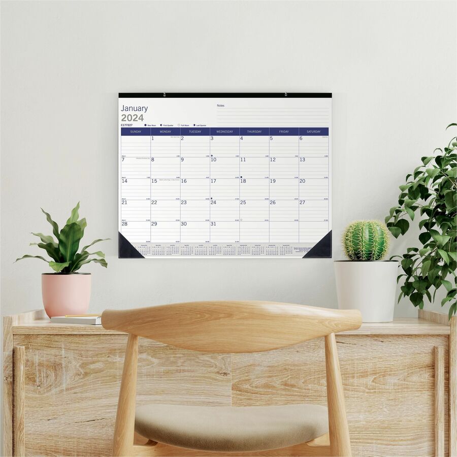 Blueline DuraGlobe Monthly Desk Pad Calendar - Julian Dates - Monthly - 12 Month - January 2024 - December 2024 - 1 Month Single Page Layout - 22" x 17" Sheet Size - Desk Pad - Chipboard, Paper - Reference Calendar, Eco-friendly, Notepad, Reinforced - 