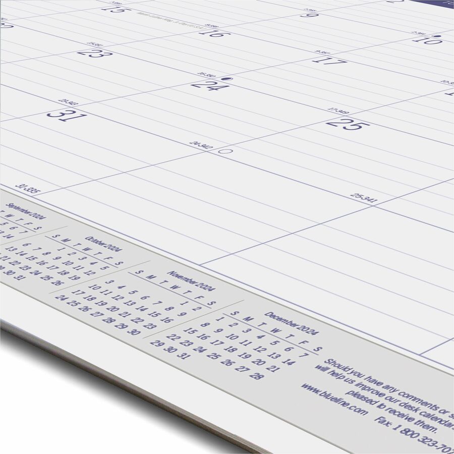 Blueline DuraGlobe Monthly Desk Pad Calendar - Julian Dates - Monthly - 12 Month - January 2024 - December 2024 - 1 Month Single Page Layout - 22" x 17" Sheet Size - Desk Pad - Chipboard, Paper - Reference Calendar, Eco-friendly, Notepad, Reinforced - 