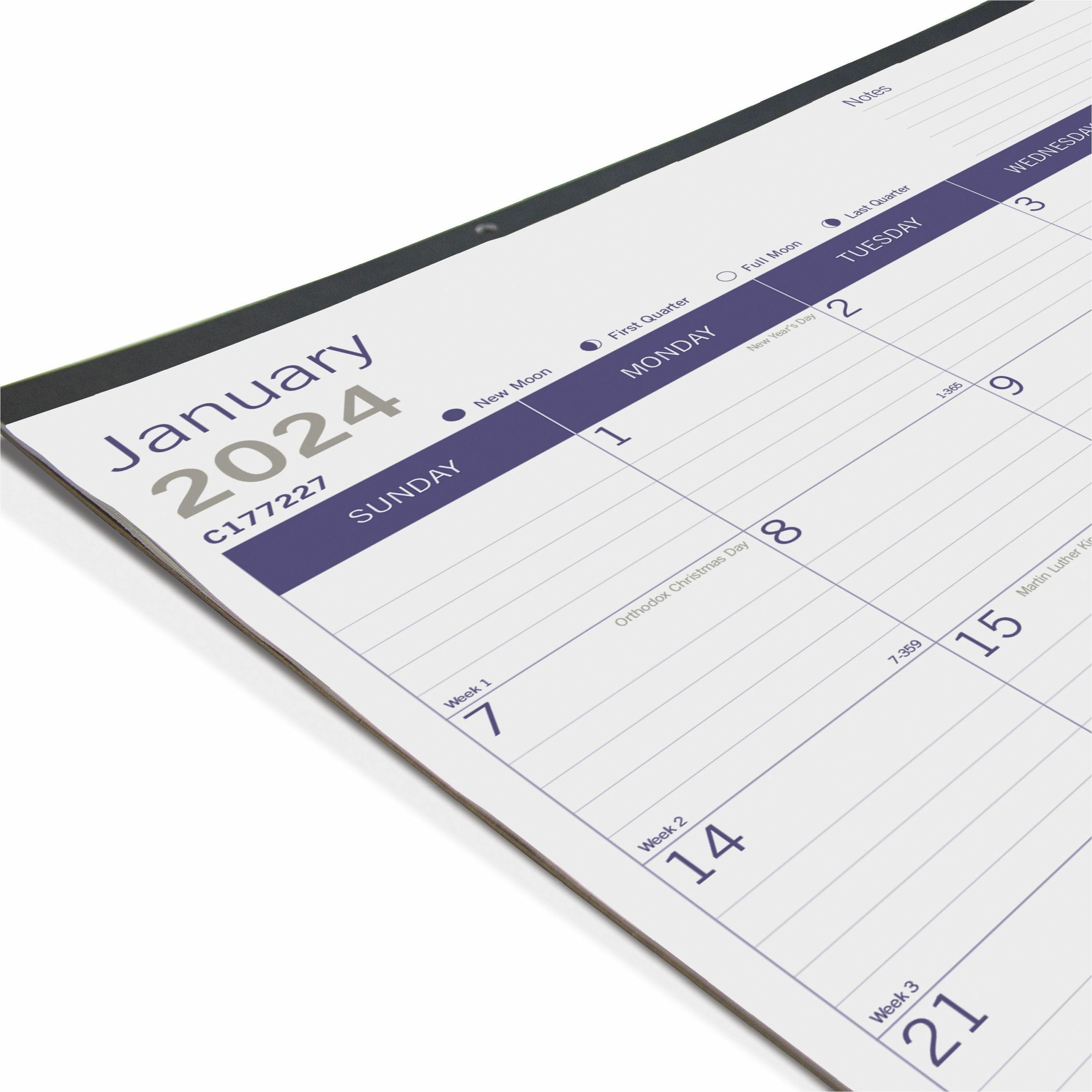 Blueline DuraGlobe Monthly Desk Pad Calendar - Julian Dates - Monthly - 12 Month - January 2024 - December 2024 - 1 Month Single Page Layout - 22" x 17" Sheet Size - Desk Pad - Chipboard, Paper - Reference Calendar, Eco-friendly, Notepad, Reinforced - 