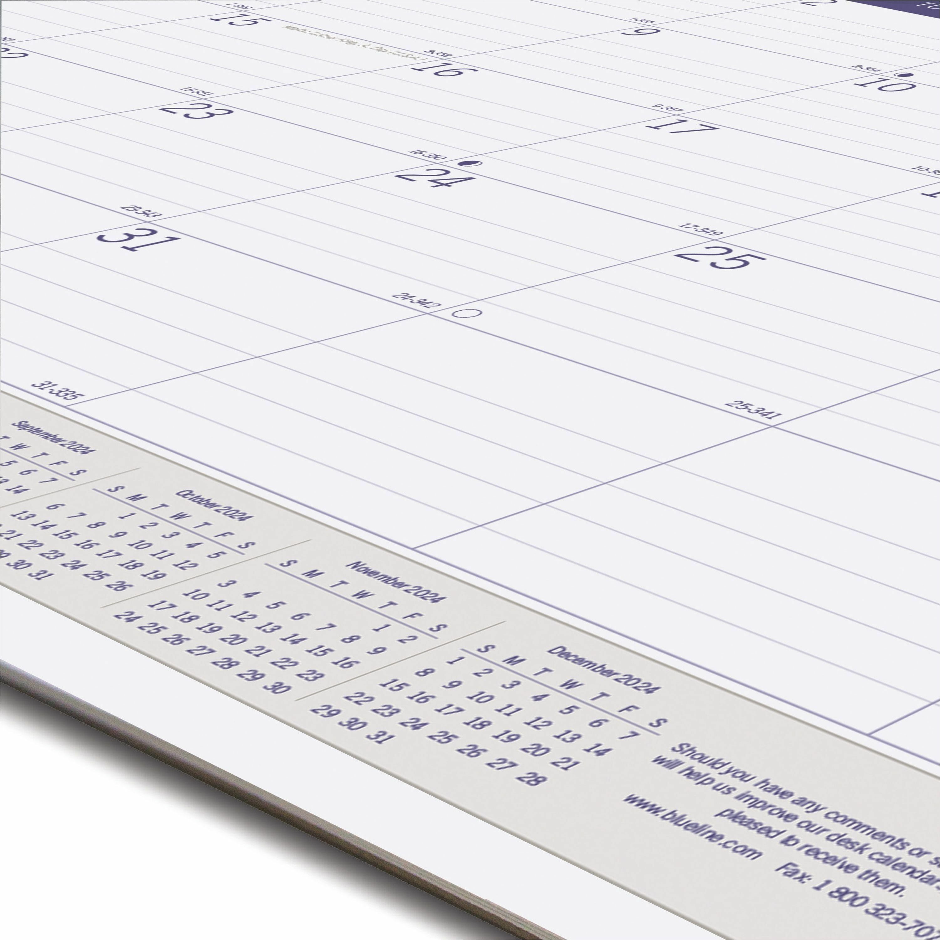Blueline DuraGlobe Monthly Desk Pad Calendar - Julian Dates - Monthly - 12 Month - January 2024 - December 2024 - 1 Month Single Page Layout - 22" x 17" Sheet Size - Desk Pad - Chipboard, Paper - Reference Calendar, Eco-friendly, Notepad, Reinforced - 