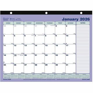 Monthly Desk Pad Calendar, 11 x 8.5, White/Blue/Green Sheets, Black Binding, 12-Month (Jan to Dec): 2024