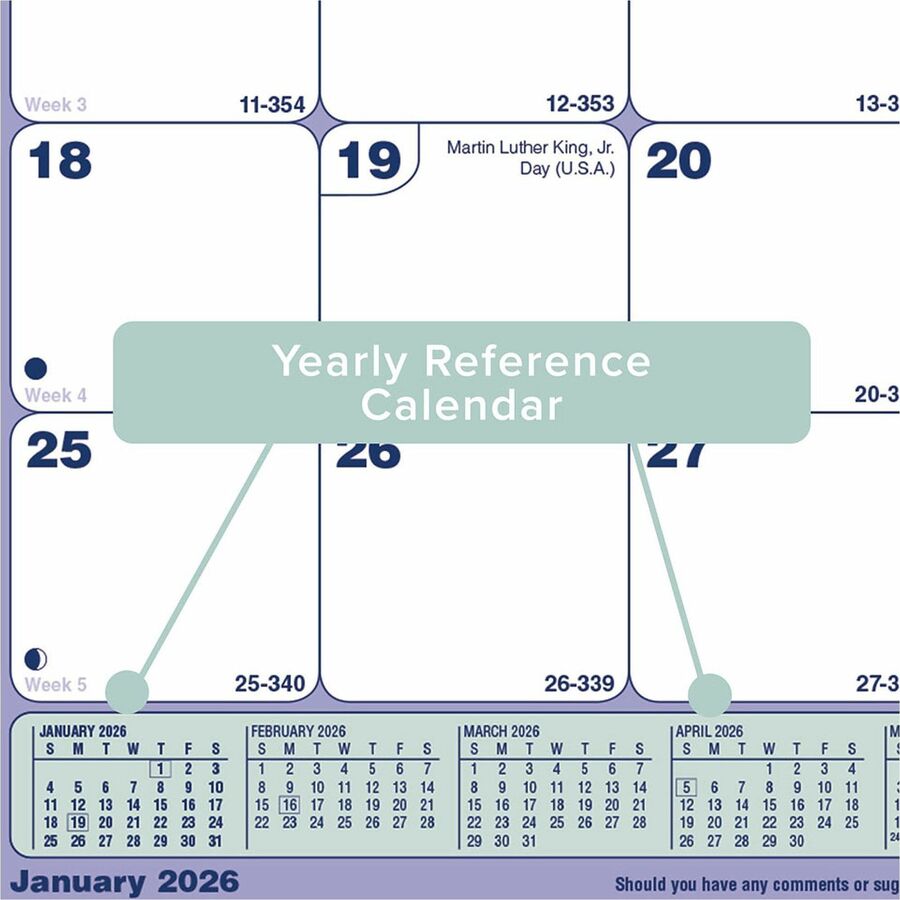 Monthly Desk Pad Calendar, 11 x 8.5, White/Blue/Green Sheets, Black Binding, 12-Month (Jan to Dec): 2024