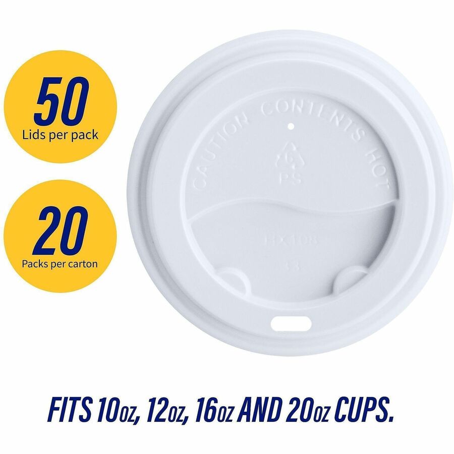 Genuine Joe Hot Cup Protective Lids - Polystyrene - 20 / Carton - 50 Per Pack - White