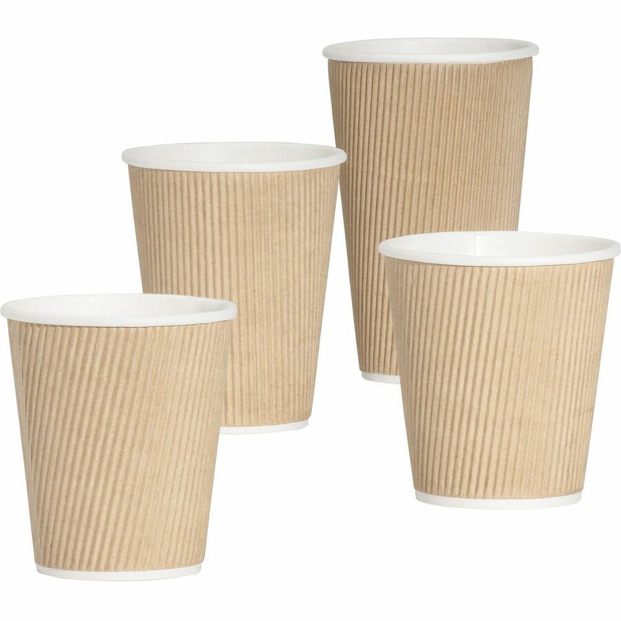 Genuine Joe 10 oz Rippled Hot Cups - 25.0 / Pack - 20 / Carton - Brown - Hot Drink, Beverage