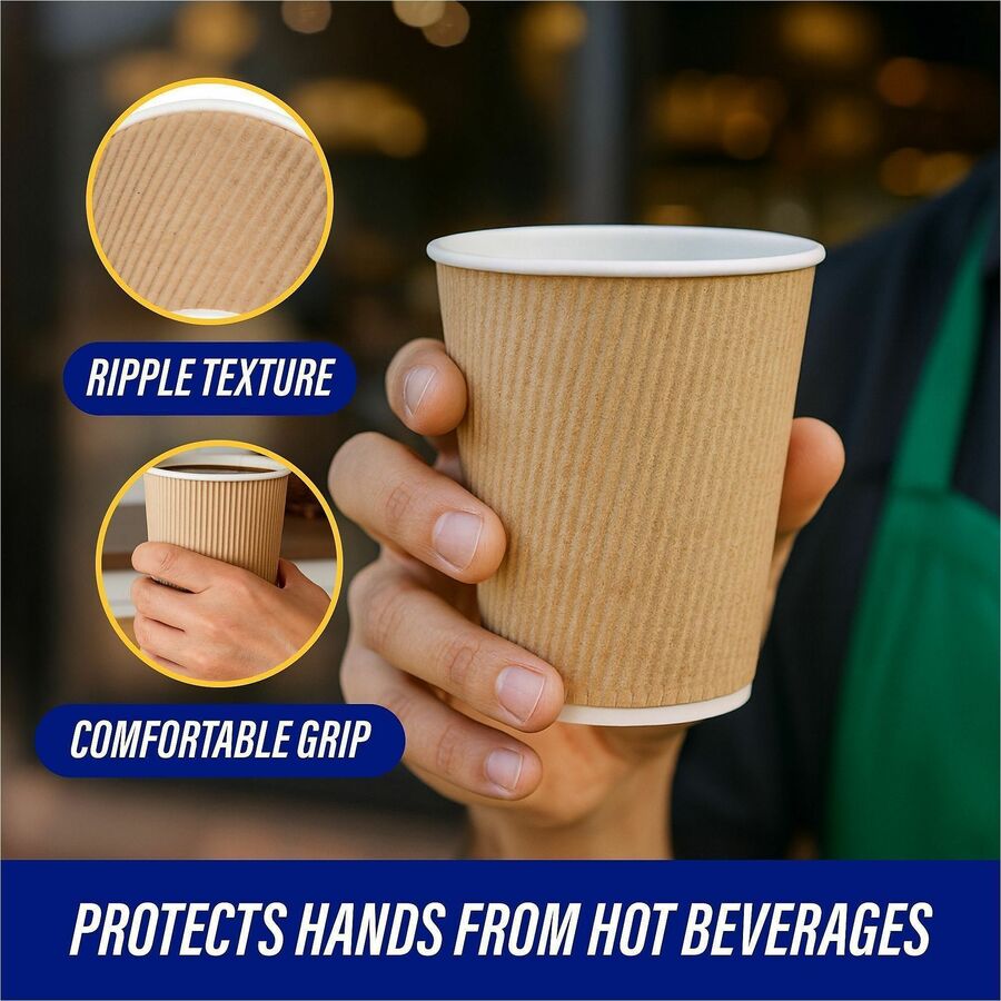 Genuine Joe 10 oz Rippled Hot Cups - 25.0 / Pack - 20 / Carton - Brown - Hot Drink, Beverage
