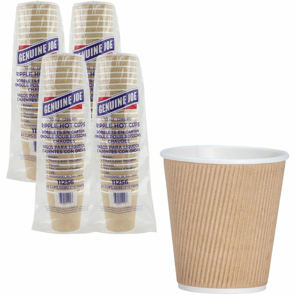 Genuine Joe 10 oz Rippled Hot Cups - 25.0 / Pack - 20 / Carton - Brown - Hot Drink, Beverage
