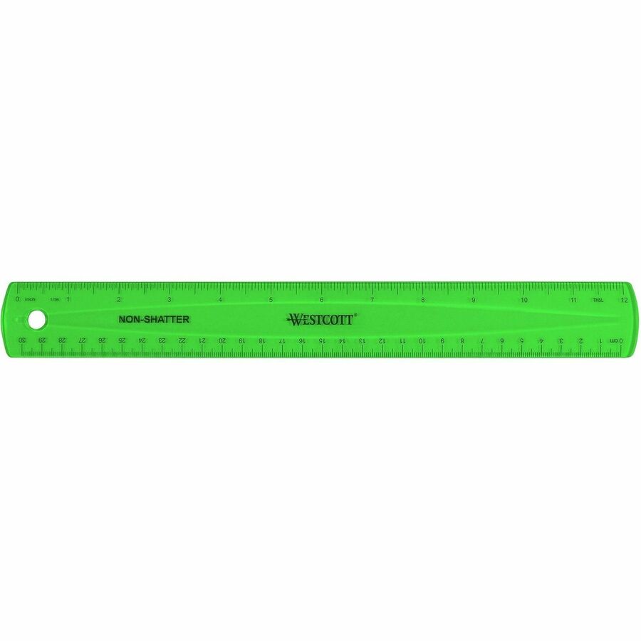Westcott Shatterproof Ruler - 12" Length - 1/16 Graduations - Metric Measuring System - 1 Each - Translucent Assorted