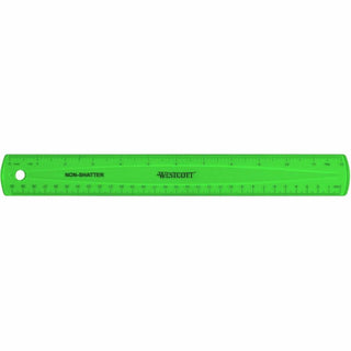 Westcott Shatterproof Ruler - 12" Length - 1/16 Graduations - Metric Measuring System - 1 Each - Translucent Assorted