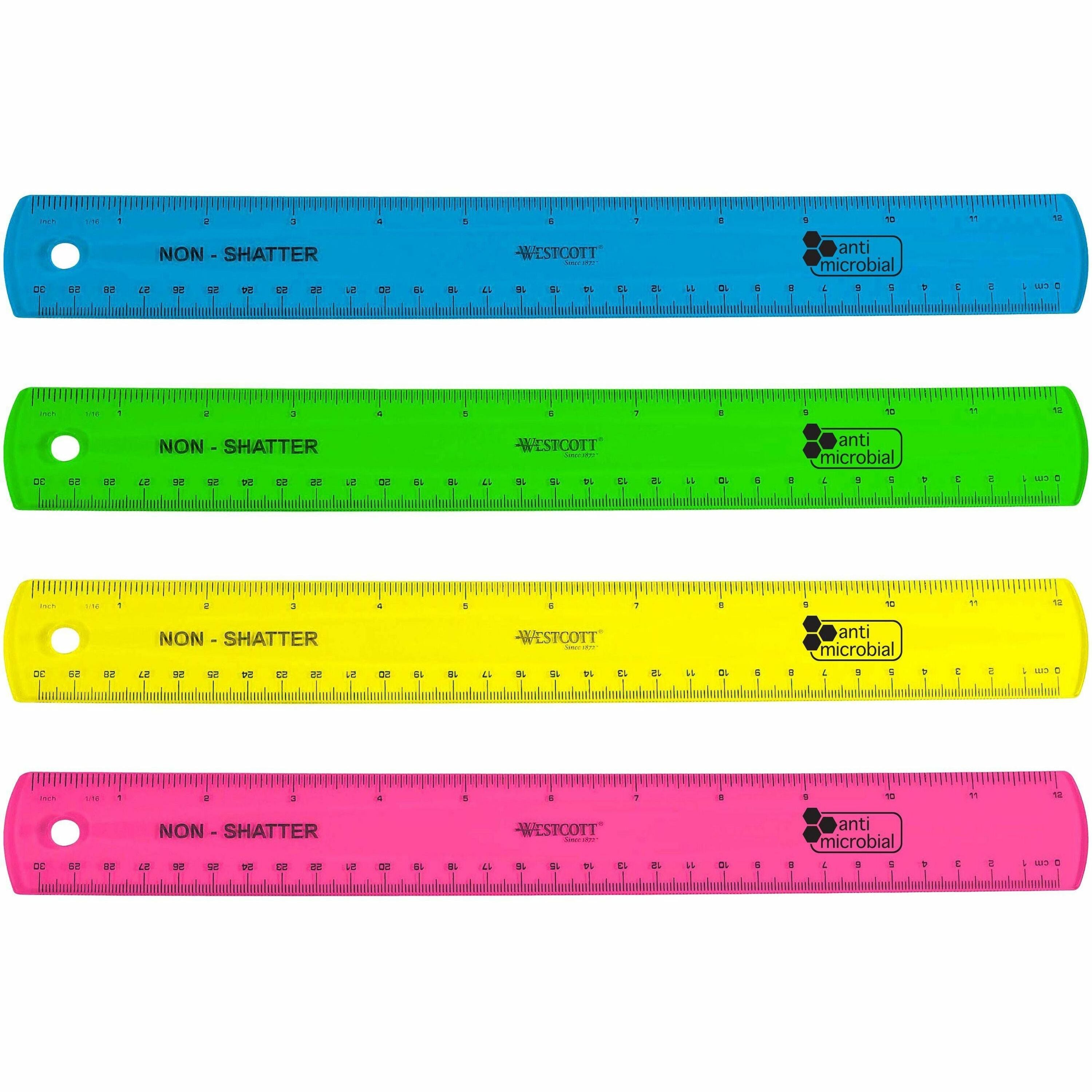 westcott-shatterproof-ruler-12-length-1-16-graduations-metric-measuring-system-1-each-translucent-assorted_acm14381 - 1