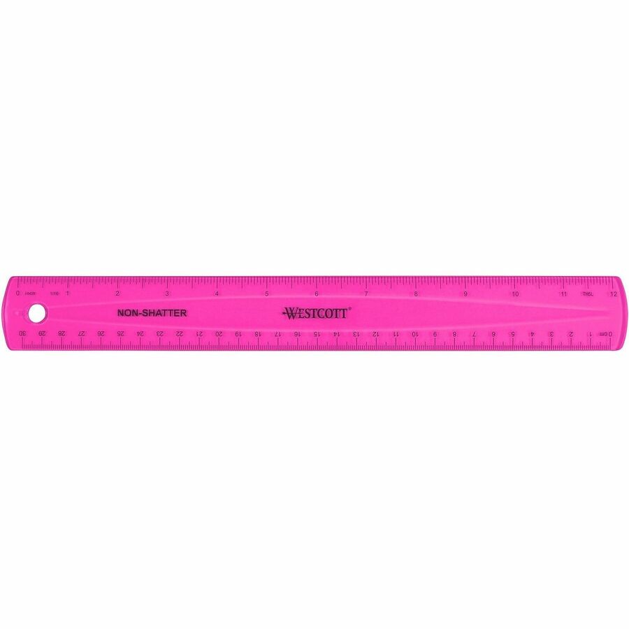 Westcott Shatterproof Ruler - 12" Length - 1/16 Graduations - Metric Measuring System - 1 Each - Translucent Assorted