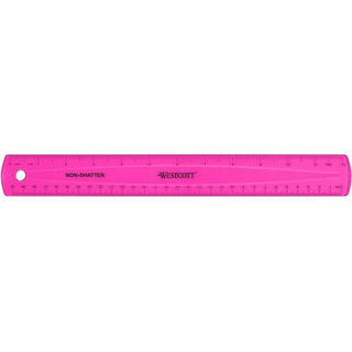 Westcott Shatterproof Ruler - 12" Length - 1/16 Graduations - Metric Measuring System - 1 Each - Translucent Assorted