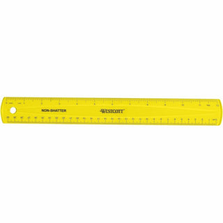 Westcott Shatterproof Ruler - 12" Length - 1/16 Graduations - Metric Measuring System - 1 Each - Translucent Assorted