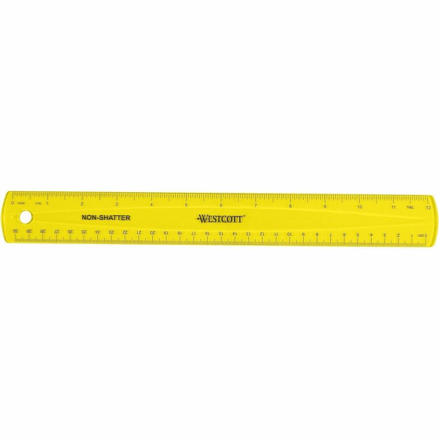 Westcott Shatterproof Ruler - 12" Length - 1/16 Graduations - Metric Measuring System - 1 Each - Translucent Assorted