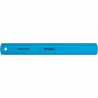 Westcott Shatterproof Ruler - 12" Length - 1/16 Graduations - Metric Measuring System - 1 Each - Translucent Assorted