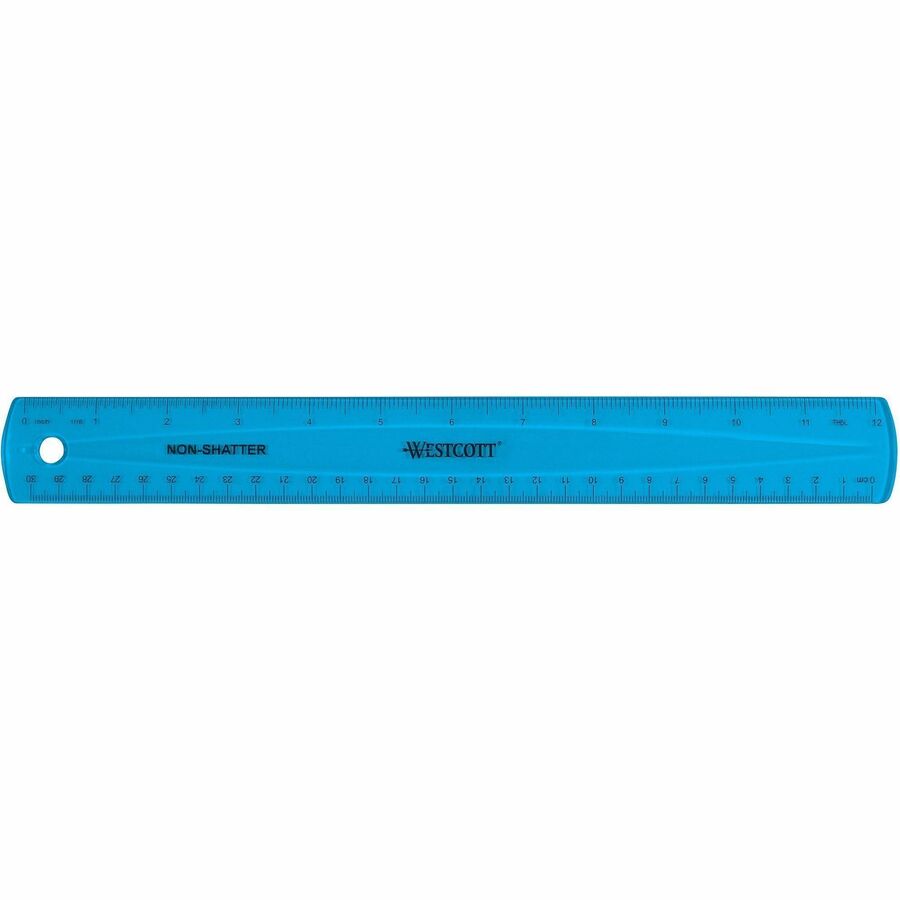 Westcott Shatterproof Ruler - 12" Length - 1/16 Graduations - Metric Measuring System - 1 Each - Translucent Assorted