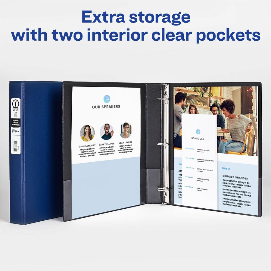 Avery Economy Binder - 2" Binder Capacity - Letter - 8 1/2" x 11" Sheet Size - 375 Sheet Capacity - 3 x Round Ring Fastener(s) - 2 Pocket(s) - Polypropylene - Pacific Blue - Recycled - Pocket, Lightweight - 12 / Carton