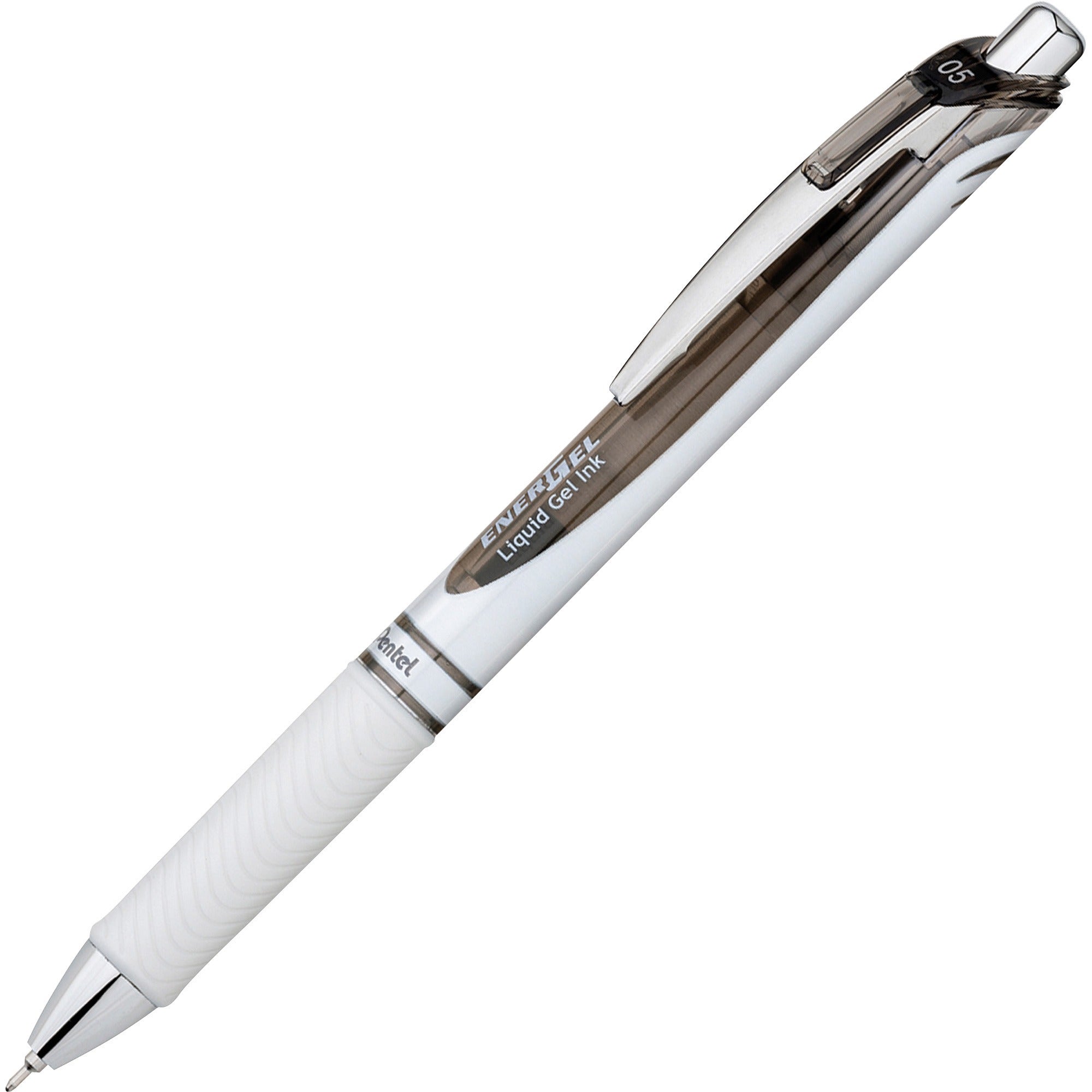 EnerGel RTX Gel Pen, Retractable, Fine 0.5 mm Needle Tip, Black Ink, White/Smoke Barrel