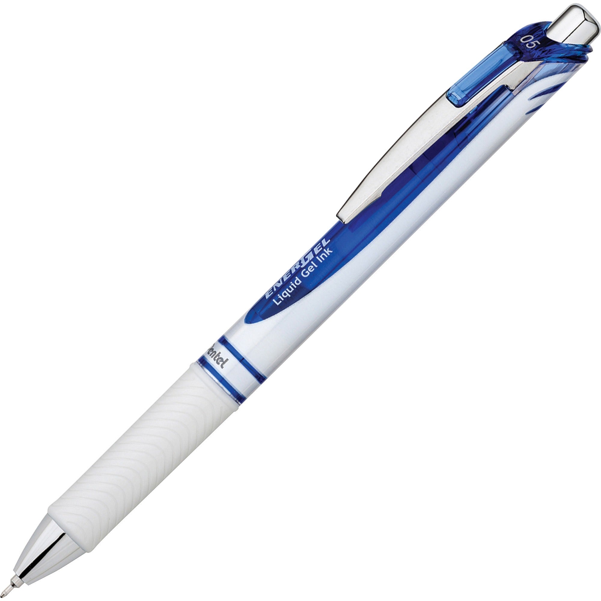 EnerGel RTX Gel Pen, Retractable, Fine 0.5 mm Needle Tip, Blue Ink, White/Translucent Blue Barrel