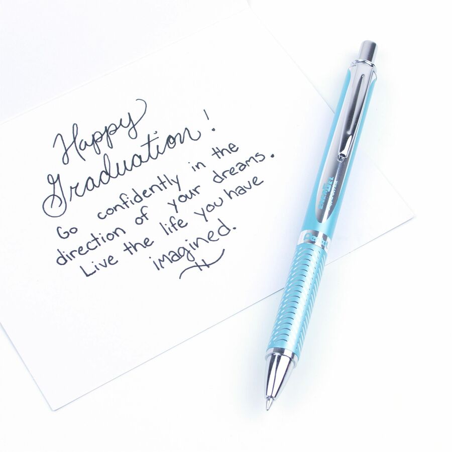 EnerGel Alloy RT Gel Pen, Retractable, Medium 0.7 mm, Black Ink, Aquamarine Barrel