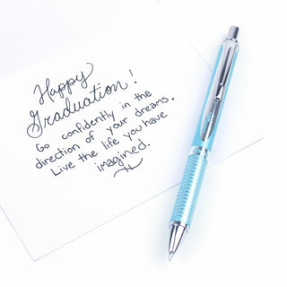 EnerGel Alloy RT Gel Pen, Retractable, Medium 0.7 mm, Black Ink, Aquamarine Barrel