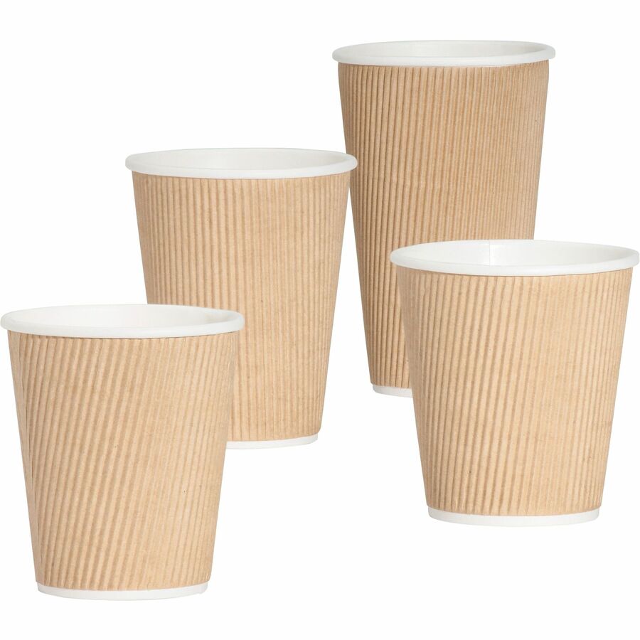 Genuine Joe 10 oz Rippled Hot Cups - 25 / Pack - Brown - Beverage, Hot Drink