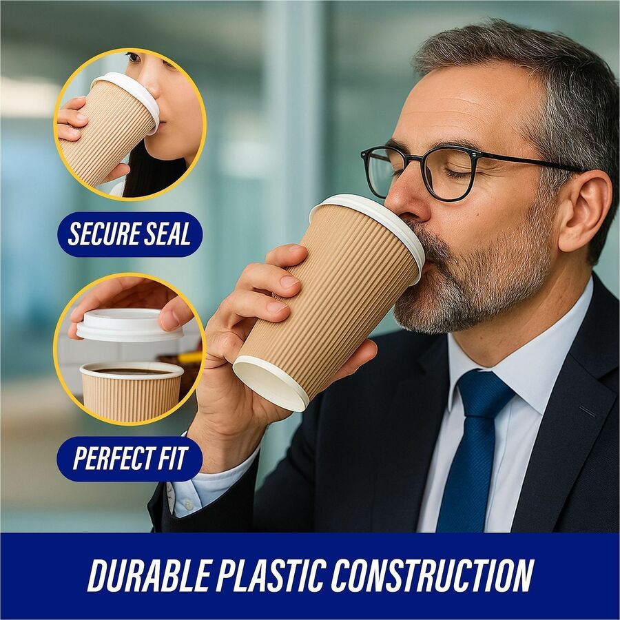 Genuine Joe Hot Cup Protective Lids - Polystyrene - 50 / Pack - White