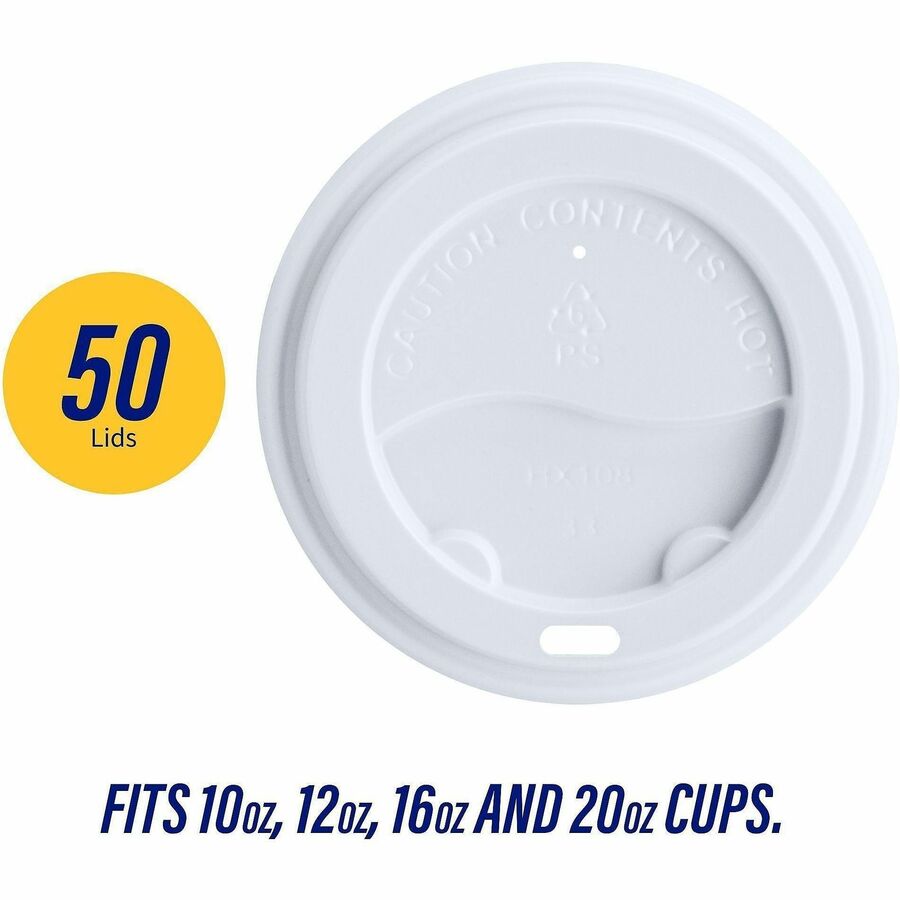 Genuine Joe Hot Cup Protective Lids - Polystyrene - 50 / Pack - White