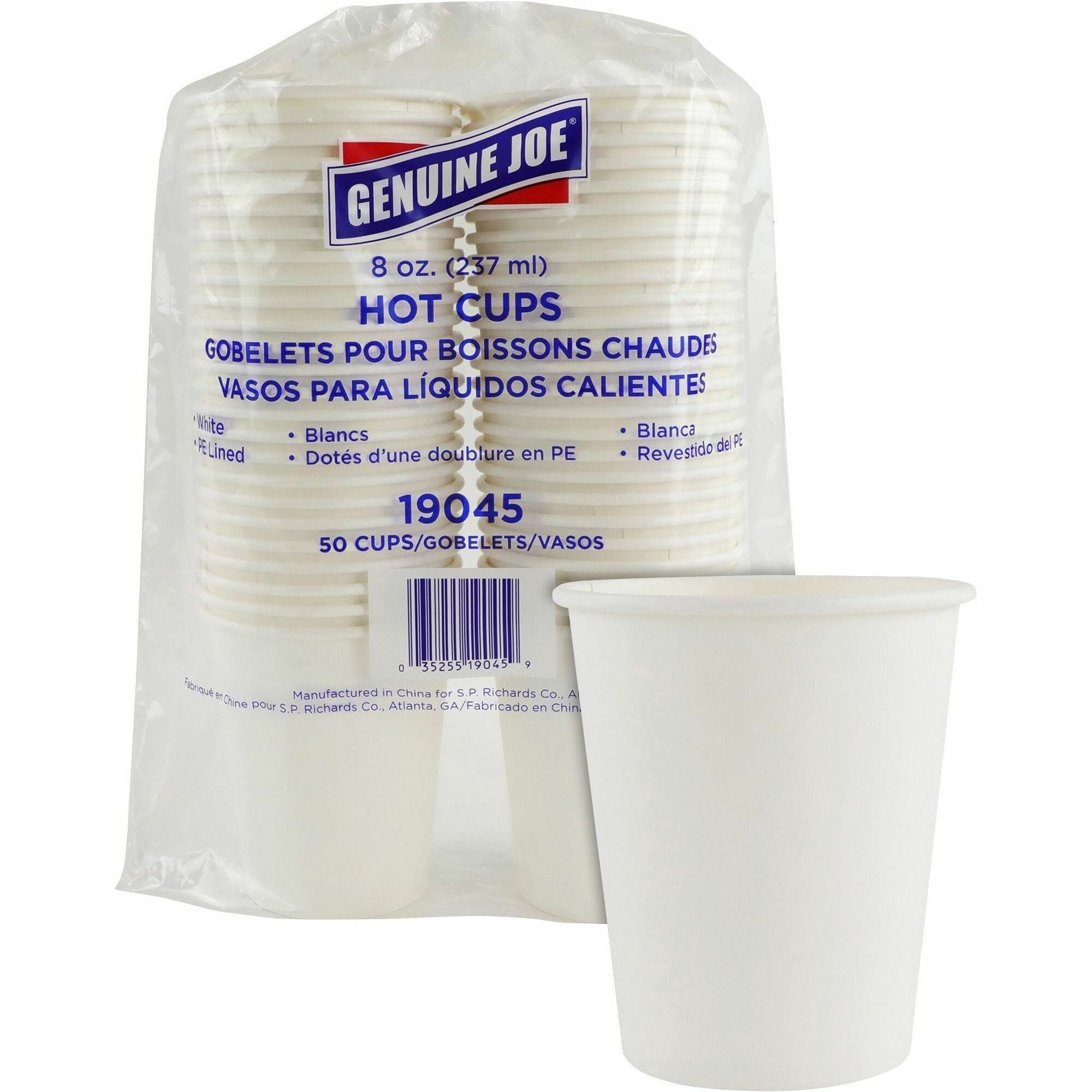 Genuine Joe 8 oz Disposable Hot Cups - 50 / Pack - White - Polyurethane - Beverage, Hot Drink