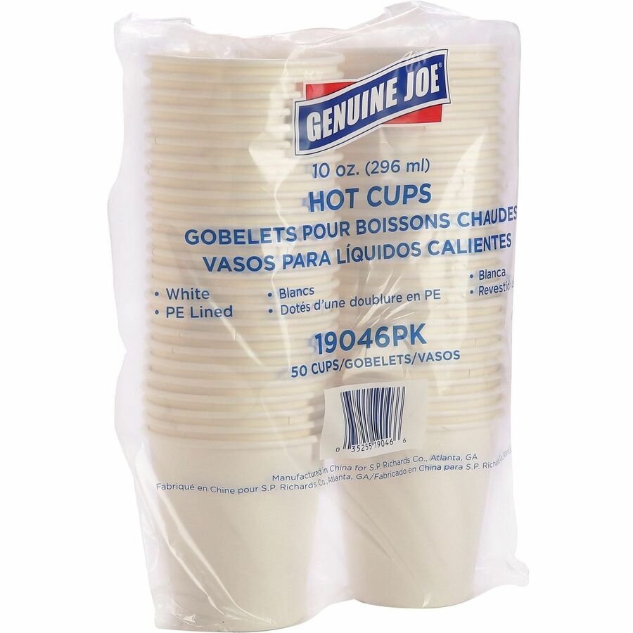 Genuine Joe 10 oz Disposable Hot Cups - 50 / Pack - White - Polyurethane - Beverage, Hot Drink